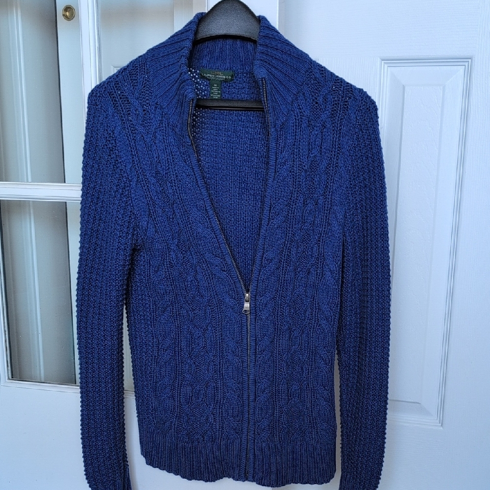 Ralph Lauren Blue Cable Knit Zip-Up Sweater